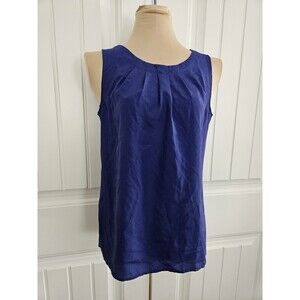 Loft Royal Blue Shell Tank Top Pleated Scoop Neckline Relaxed Fit Sz S